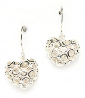 Silver Colored Earring Fish Hook Metal Casting Heart Pierced Texture 15 Mm Drop 210155-0591SVSIV