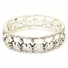 Silver Colored Bracelet Stretch Bangle Metal Casting Fleur De Lys Pierced Texture 2 210152-9318ASSIV