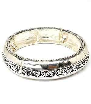 Silver Colored Bracelet Stretch Bridge Jewelry Filigree Texture Designer Inspired T 210152-8987ASSIV