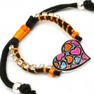 Orange Bracelet Cord Glass Stones Prong Set Heart Enamel Extention Beads 10 Inch L 210152-02994SVORG