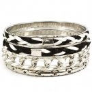 Black & White Bracelet Bangle Stackable Fabric Nylon Stripe Interlaced Braided 1 1 210152-02987RDBKW