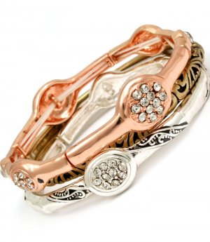 Clear Bracelet Stretch Stackable Crystal Studs Various Patterns Various Hoops 1 In 210152-02908THCLR