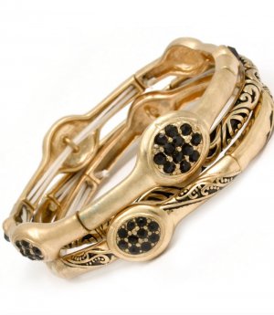 Black Bracelet Stretch Stackable Crystal Studs Various Patterns Various Hoops 1 In 210152-02908MGBLK