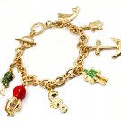 Green Bracelet Toggle Charms Anchor Fish Octopus Sea Horse Enamel 8 Inch Long 210152-02866GDMLT