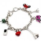Clear Bracelet Toggle Charms Eiffel Tower Bus Motorcycle Palm Tree Enamel 8 Inch L 210152-02864RDSIV