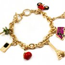 Silver Colored Bracelet Toggle Charms Eiffel Tower Bus Motorcycle Palm Tree Enamel 210152-02864GDGOD