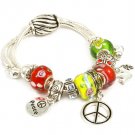 Multi Colored Bracelet Bead AdjustableBead Crystal Studs Peace Symbol Birds 9 Inch 210152-02762SVMLT