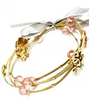 Pink Bracelet Cord Bead Various Charms Flower Heart Angel Ribbon Multi Strands 8 I 210152-02514AGPNK