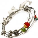 Multi Colored Bracelet Cord Bead Various Charms Apple Bag Book Ribbon Multi Strand 210152-02513RDMLT