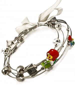 Multi Colored Bracelet Cord Bead Various Charms Apple Bag Book Ribbon Multi Strand 210152-02513RDMLT