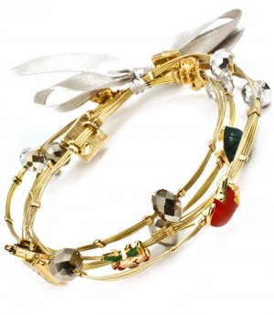 Multi Colored Bracelet Cord Bead Various Charms Apple Bag Book Ribbon Multi Strand 210152-02513AGMLT