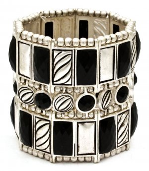 Black Bracelet Stretch Formica Beads Faceted Various Charms 2 1 4 Inch Width 210152-02395MSBLK