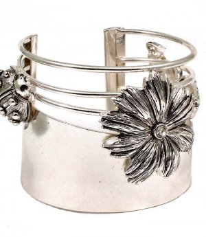 Clear Bracelet Cuff Metal Casting Crystal Studs Flower Ladybug Butterfly Texture 2 210152-02075ASCLR