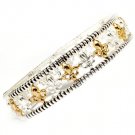 Silver Colored Bracelet Stretch Fleur De Lis Texture 10 Mm Width 210152-01780TTSIV