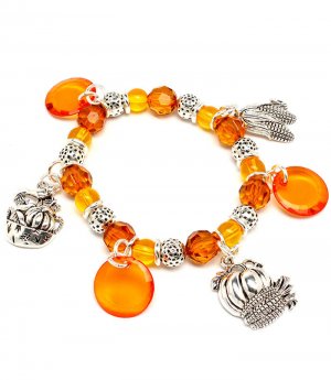 Multi Colored Bracelet Stretch Beads Mixed Bead Basket Harvest Acrylic Pumpkin Cor 210152-01769SOMLT