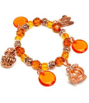 Multi Colored Bracelet Stretch Beads Mixed Bead Basket Harvest Acrylic Pumpkin Cor 210152-01769COMLT