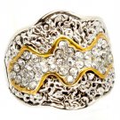 Clear Ring Adjustable Crystal Studs Wave Pattern Texture 20 Mm Tall / 2101518-0310TTCLR