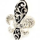 Clear Ring Adjustable Stretch Crystal Stone Fleur De Lys Texture 2 Inch Tall 2101518-0148RDCLR