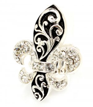 Clear Ring Adjustable Stretch Crystal Stone Fleur De Lys Texture 2 Inch Tall 2101518-0148RDCLR