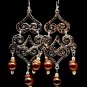 Brown Earring Linear Drop Fish Hook Filigree Wood Bead Texture 3 Inch Drop 1995-99875RDBRO