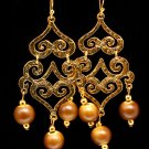 Brown Earring Linear Drop Fish Hook Filigree Wood Bead Texture 3 Inch Drop 1995-99875GDBRO