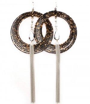 Black Earring Fish Hook Metal Casting Bead Multiple Hoops Tassel Patina 6 1 2 Inch D 1995-99431RDBLK