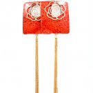 Red Earring Fsih Hook Metal Casting Rose Texture Tassel Patina 3 Inch Body 9 Inch Dr 1995-99391GDRED