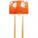 Orange Earring Fsih Hook Metal Casting Rose Texture Tassel Patina 3 Inch Body 9 Inch 1995-99391GDORG