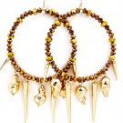 Brown Earring Fish Hook Hoop Charm Skull Spikes 3 Inch Hoop 5 Inch Drop 1995-99174GDBRO