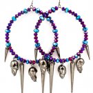 Purple Earring Fish Hook Hoop Charm Skull Spikes 3 Inch Hoop 5 Inch Drop 1995-99174BNPUR