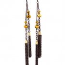 Gold Colored Earring Fish Hook Beads Tassel Multi Strands Metal Chains 6 1 2 Inch Dr 1995-99077COGOD