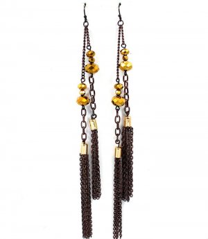 Gold Colored Earring Fish Hook Beads Tassel Multi Strands Metal Chains 6 1 2 Inch Dr 1995-99077COGOD