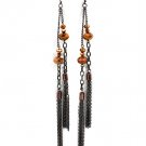 Brown Earring Fish Hook Beads Tassel Multi Strands Metal Chains 6 1 2 Inch Drop 1995-99077BNBRO