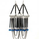 Blue Earring Fish Hook Beads Chandelier Drop Tassel Metal Links 5 Inch Drop 1995-99074SOBLU