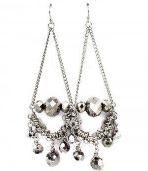 Silver Colored Earring Fish Hook Chandelier Drop Beads Mixed Beads Metal Links 3 Inc 1995-99070RDSIV