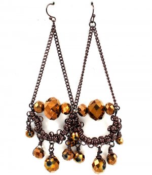 Brown Earring Fish Hook Chandelier Drop Beads Mixed Beads Metal Links 3 Inch Drop 1995-99070COBRO