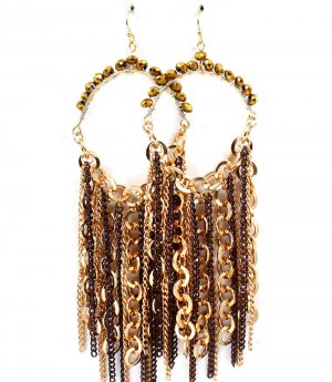 Gold Colored Earring Fish Hook Beads Tassel Metal Links Charm 5 Inch Drop 1995-99069GDGOD