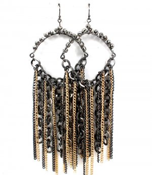 Black Earring Fish Hook Beads Tassel Metal Links Charm 5 Inch Drop 1995-99069BNBLK