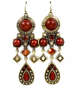 Brown Earring Fish Hook Glass Stones Tear Drop Formica Various Cuts Texture 2 3 4 In 1995-99064BOBRO