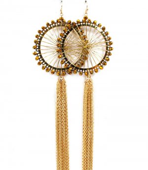 Gold Colored Earring Fish Hook Threads Hoop Beads Tassel 2 Inch Hoop 7 Inch Drop 1995-99063GDGOD