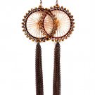 Brown Earring Fish Hook Threads Hoop Beads Tassel 2 Inch Hoop 7 Inch Drop 1995-99063COBRO