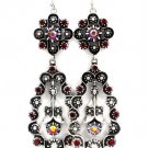 Red Earring Fish Hook Formica Texture Rosette Tear Drop Crystal Studs 4 Inch Drop 1995-99057SORED