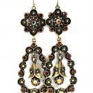Brown Earring Fish Hook Formica Texture Rosette Tear Drop Crystal Studs 4 Inch Drop 1995-99057BOBRO