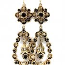Black Earring Fish Hook Formica Texture Rosette Tear Drop Crystal Studs 4 Inch Drop 1995-99057AGBLK