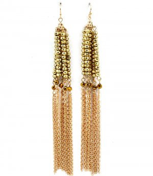 Gold Colored Earring Fish Hook Beads Tassel Metal Links 5 1 2 Inch Drop 1995-99047GDGOD