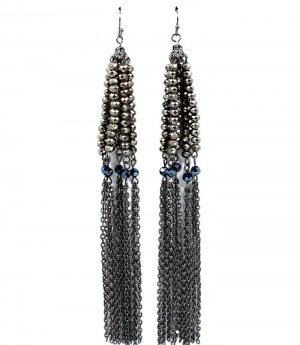 Black Earring Fish Hook Beads Tassel Metal Links 5 1 2 Inch Drop 1995-99047BNBLK