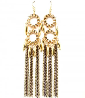 Gold Colored Earring Fish Hook Mesh Chain Tassel Charm 4 1 2 Inch Drop 1995-99012TTGOD