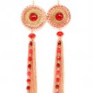 Red Earring Fish Hook Mesh Chain Beads Tassel 4 Inch Tassel 6 Inch Drop Nickel And C 1995-99010CORED