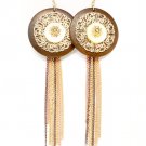 Brown Earring Fish Hook Filigree Wood Tassel 2 Inch Disk 4 Inch Tassel 6 Inch Drop 1995-99006GDBRO