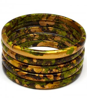Green Bracelet Bangle Stackable Painted Mottled 1 1 2 Inch Width 1992-99231GRN